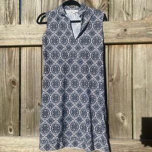 Jude Connally Navy and White Geometric Midi Dress